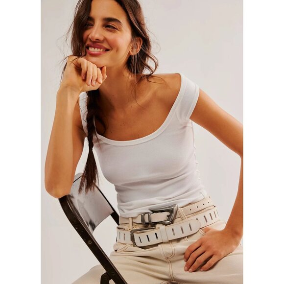 FREE PEOPLE Hummingbird Stretch Cotton Top in Ivory Size Medium - Picture 14 of 15